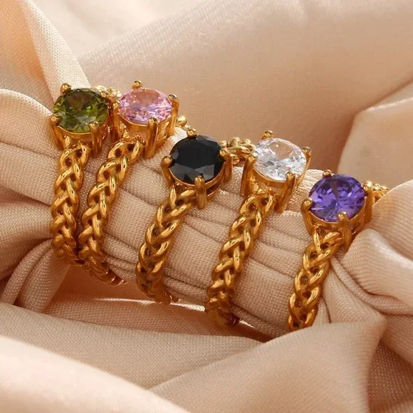 Purple Cubic Zirconia Woven Chain Adjustable Ring  PVD 18K Gold Plated S… - Picture 5 of 9